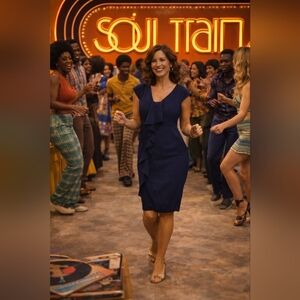 Soho Apparel Ltd. Blue Asymmetrical Sheath Dress